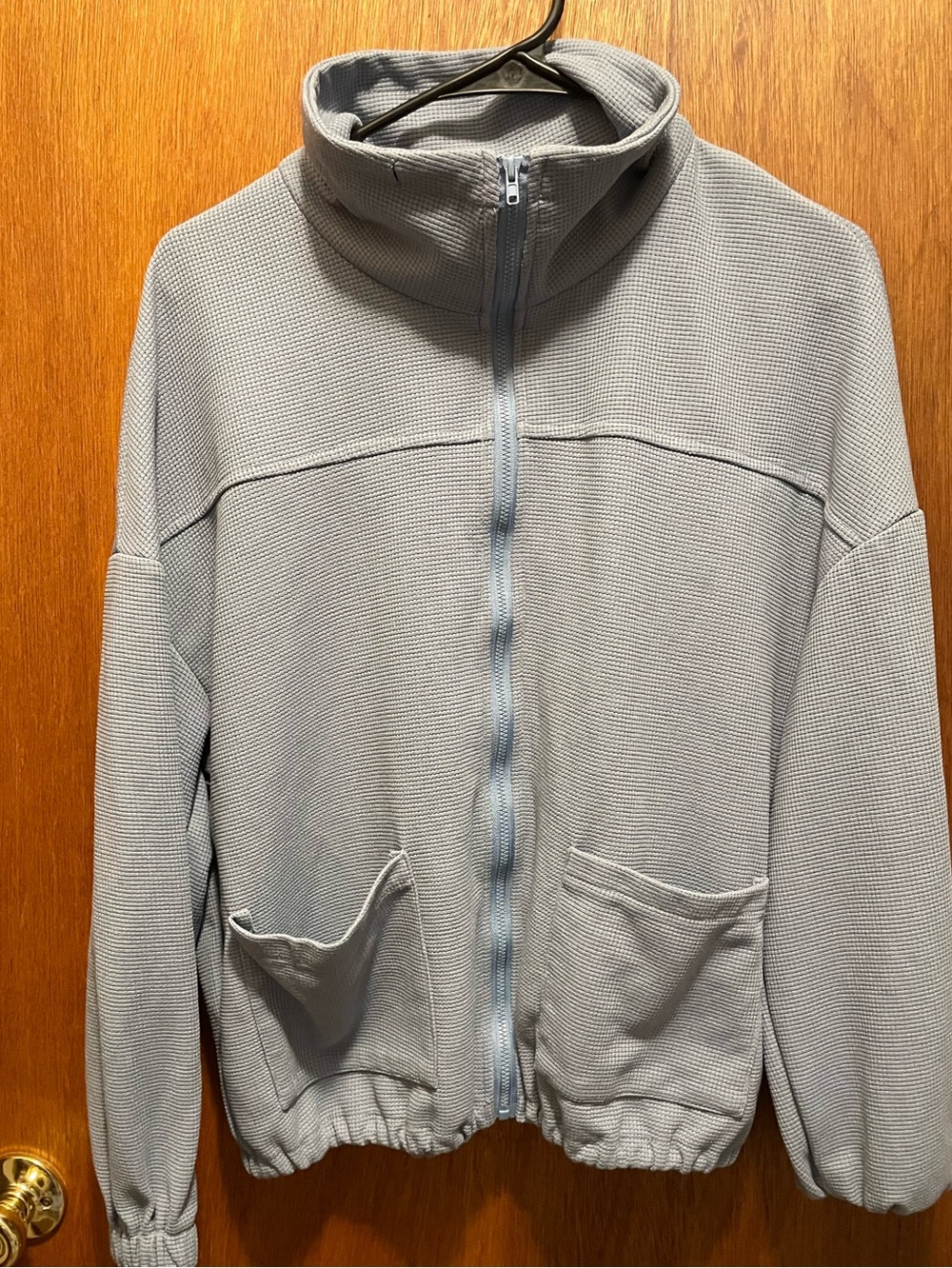 Light Gray Waffle-Knit Full-Zip Jacket